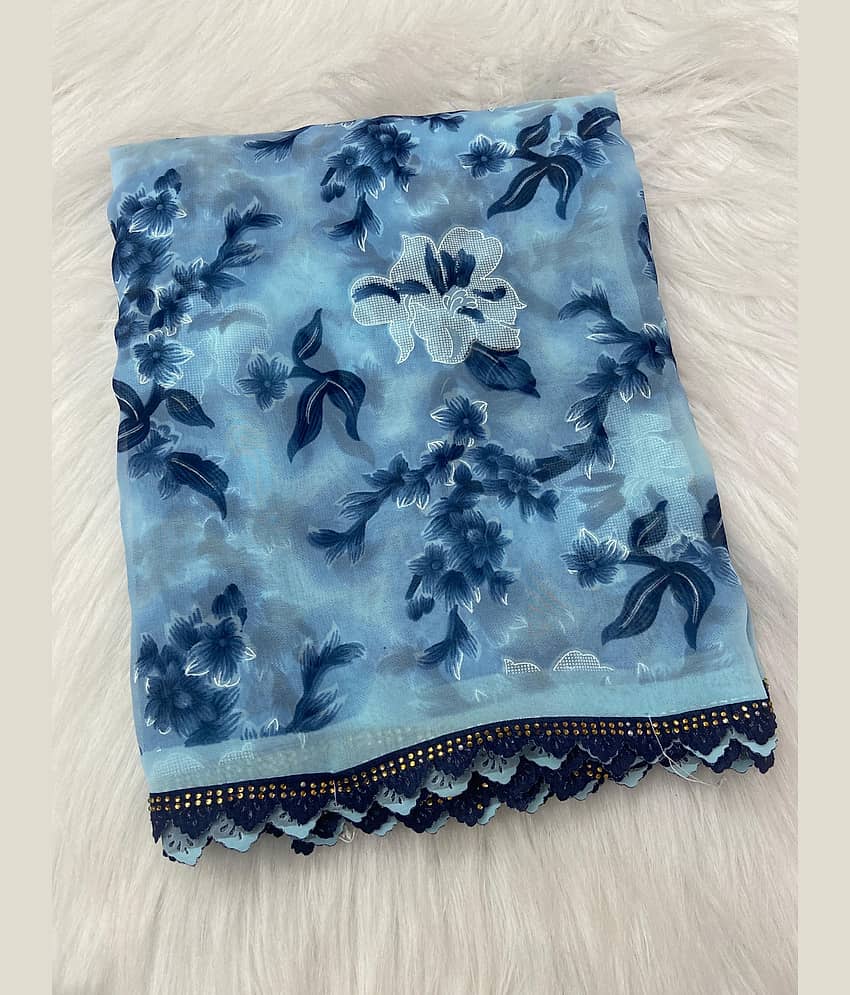 BHAVIKA SILK MILLS Georgette Printed Regular Saree With Stitched Blouse ( blue ) - Sarees | Buy online on ZillyBuy