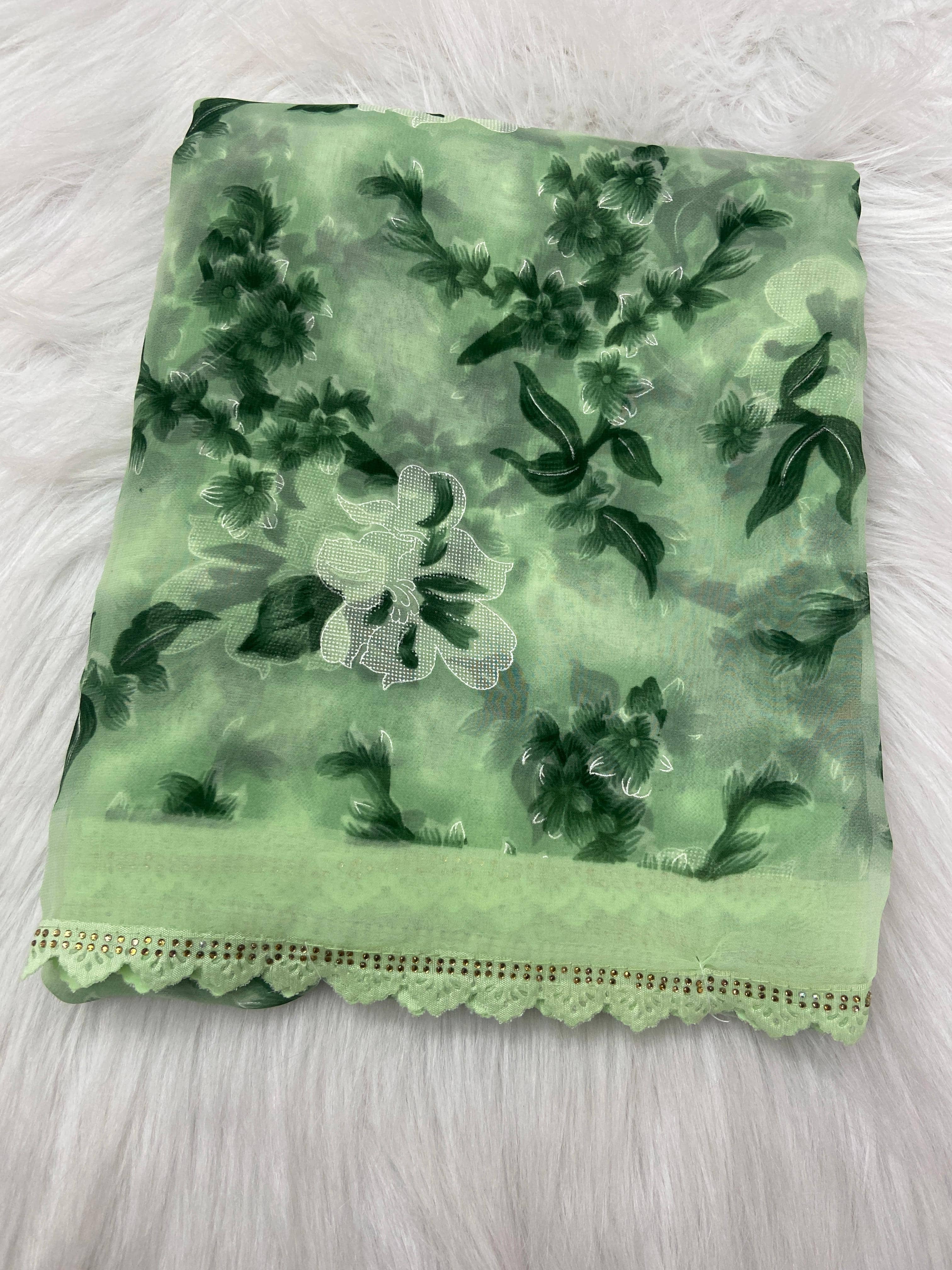 BHAVIKA SILK MILLS Georgette Printed Regular Saree With Stitched Blouse ( green ) - Sarees | Buy online on ZillyBuy