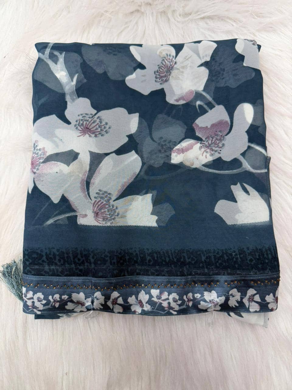 BHAVIKA SILK MILLS Georgette Printed Regular Saree With Stitched Blouse ( rama ) - Sarees | Buy online on ZillyBuy