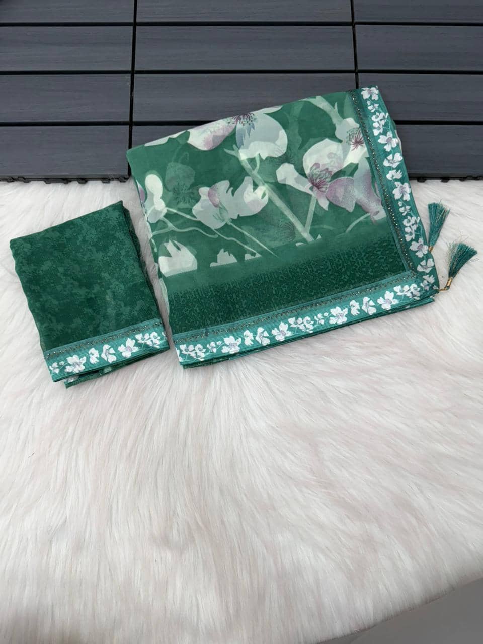 BHAVIKA SILK MILLS Georgette Printed Regular Saree With Stitched Blouse ( green ) - Sarees | Buy online on ZillyBuy