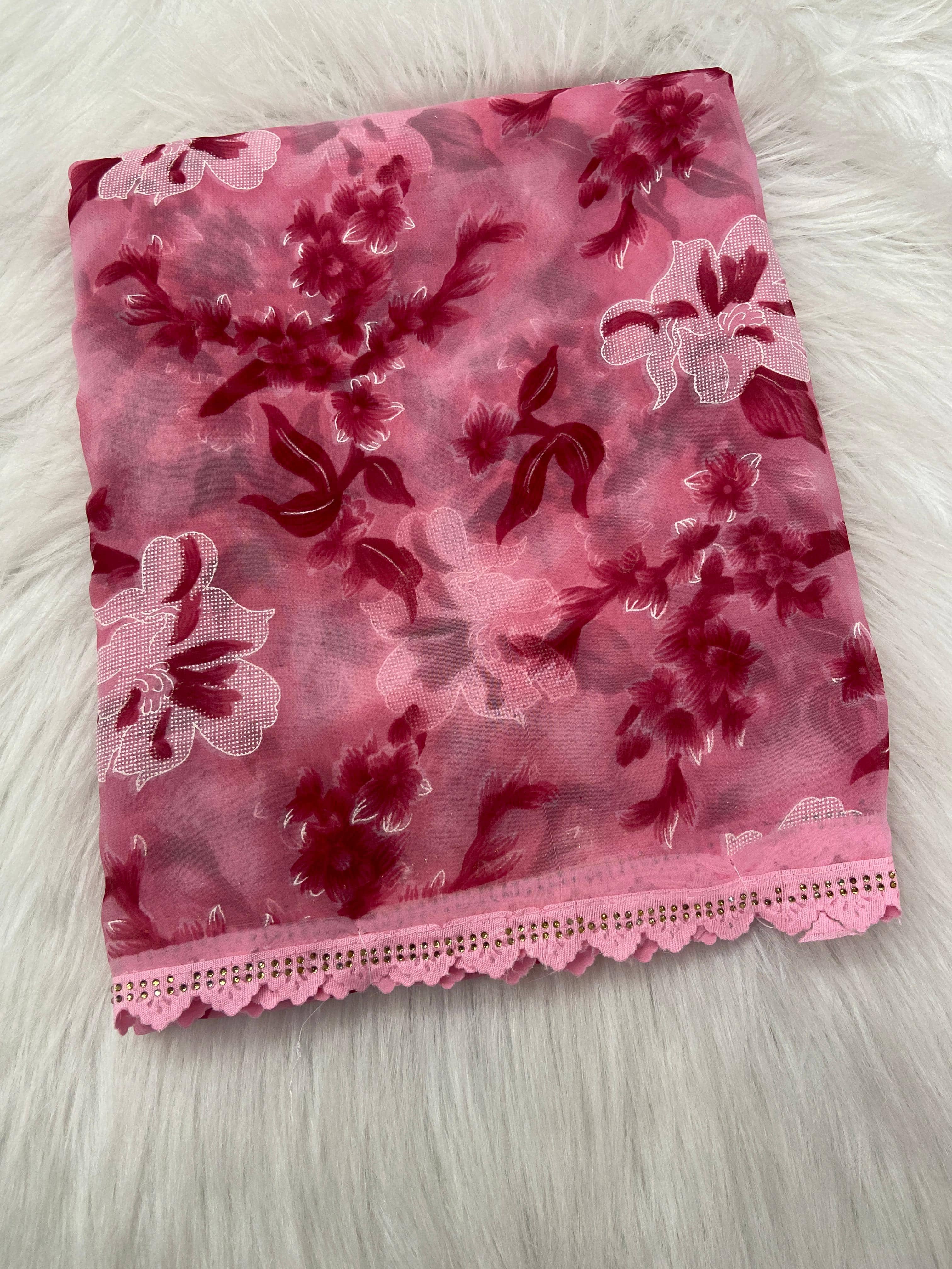 BHAVIKA SILK MILLS Georgette Printed Regular Saree With Stitched Blouse ( pink ) - Sarees | Buy online on ZillyBuy