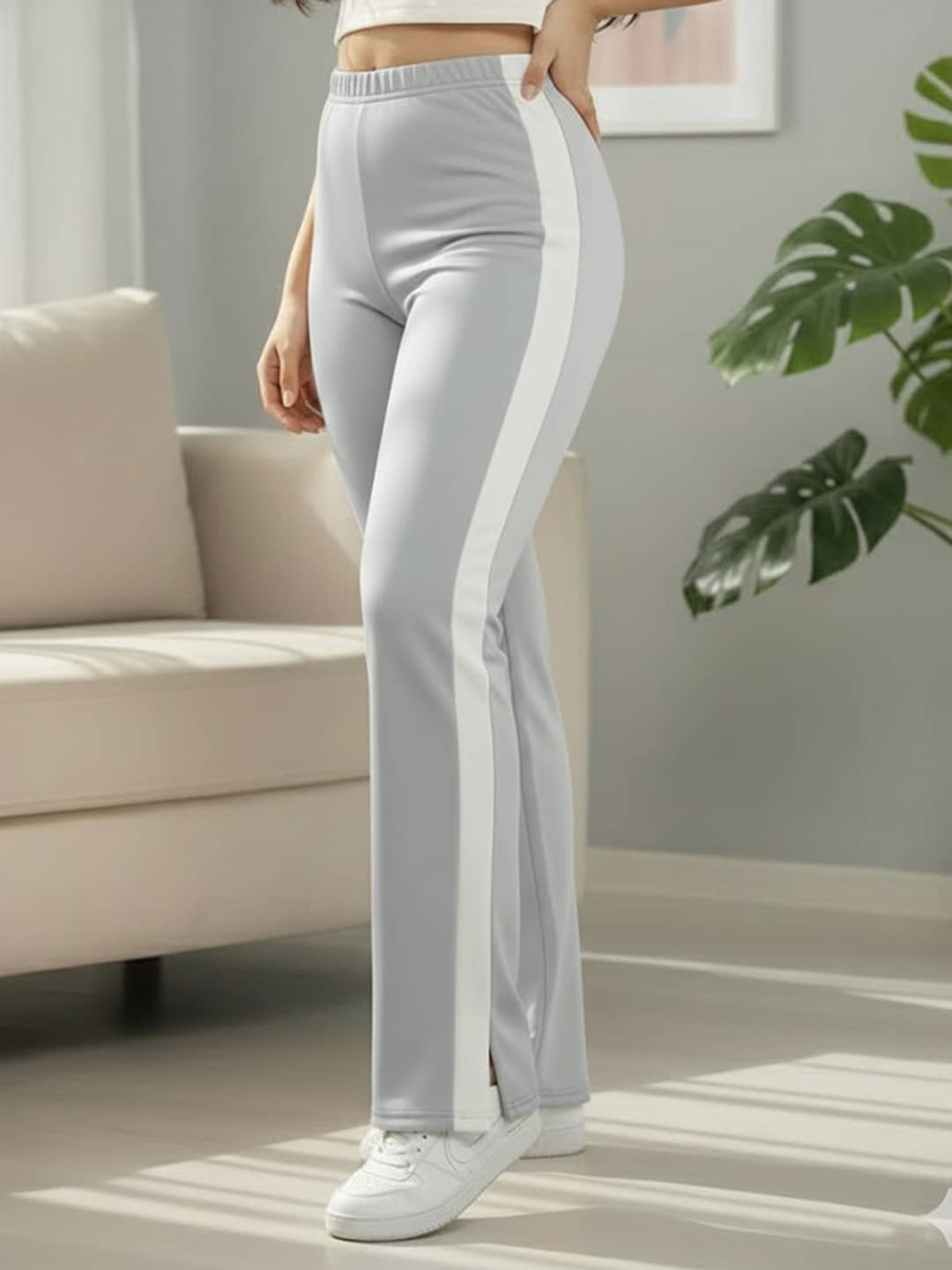 DTR FASHION Women Cotton Blend Wide Leg Trousers ( Grey ) - Trousers | Buy online on ZillyBuy
