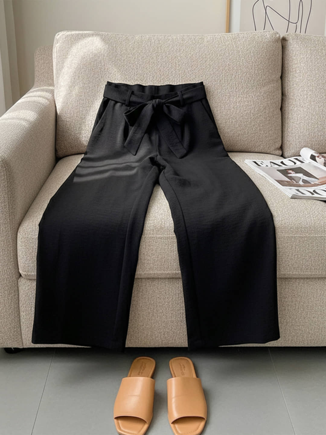 DTR FASHION Women Cotton Blend Wide Leg Trousers ( Beige ) - Trousers | Buy online on ZillyBuy