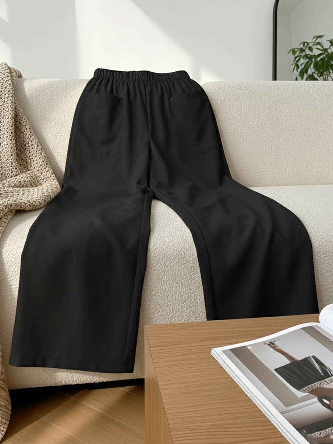DTR FASHION Women Cotton Wide Leg Trousers ( Beige ) - Trousers | Buy online on ZillyBuy