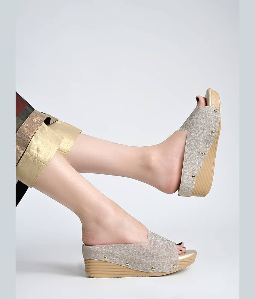 Shoetopia Gold Women's Slip On Heels - Heels | Buy online on ZillyBuy