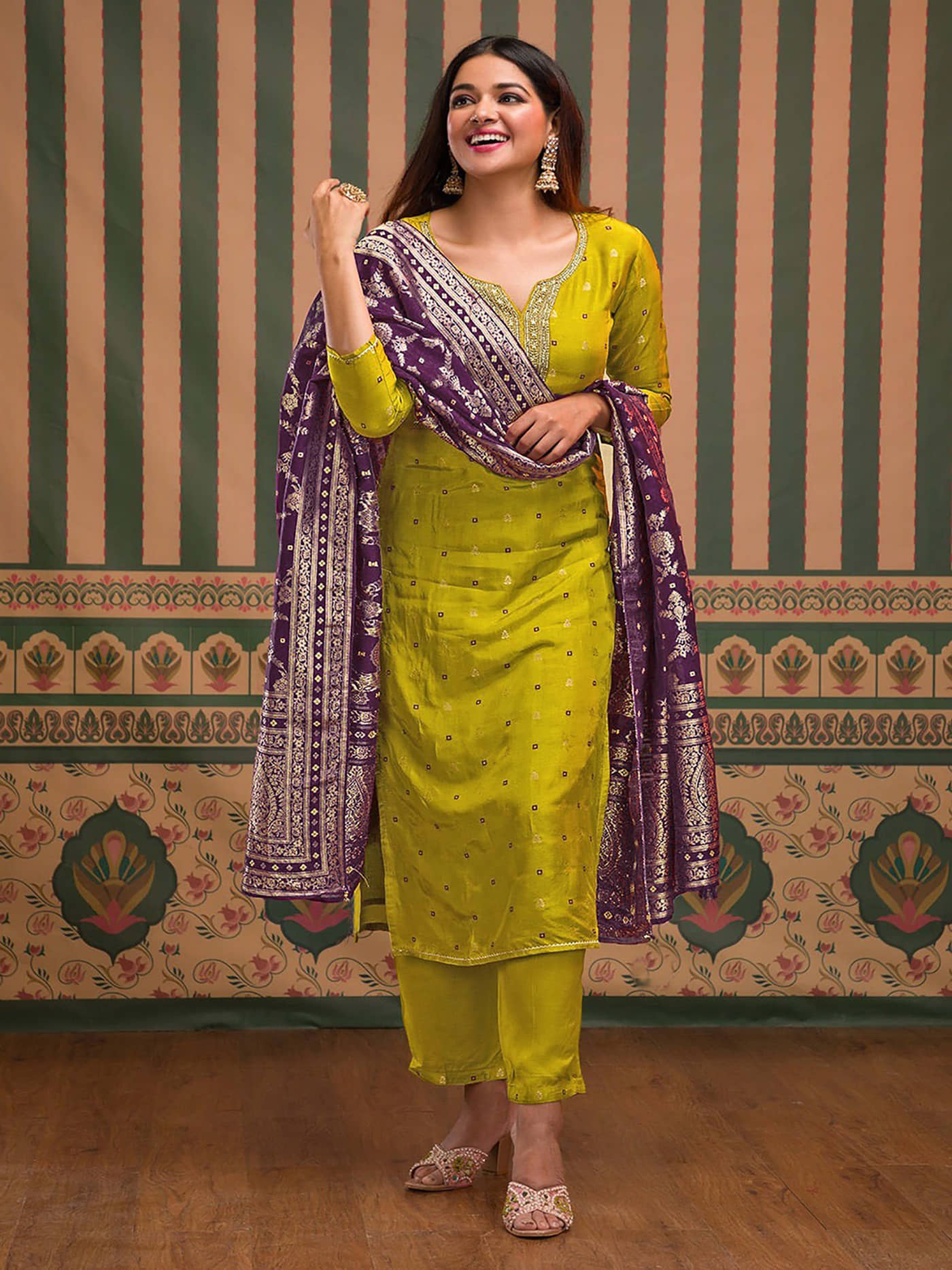 kedar fab Women Art Silk Embroidered Straight Kurti With Pants ( Mustard )