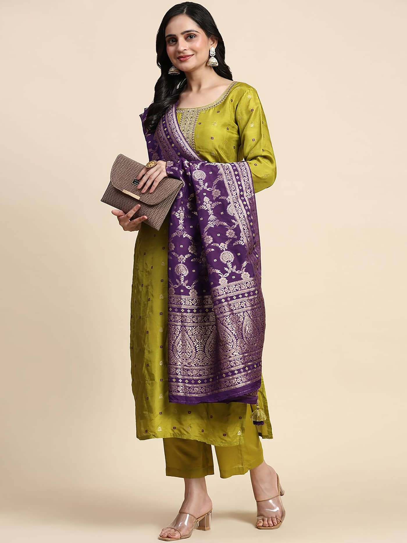 kedar fab Women Art Silk Embroidered Straight Kurti With Pants ( Mustard )