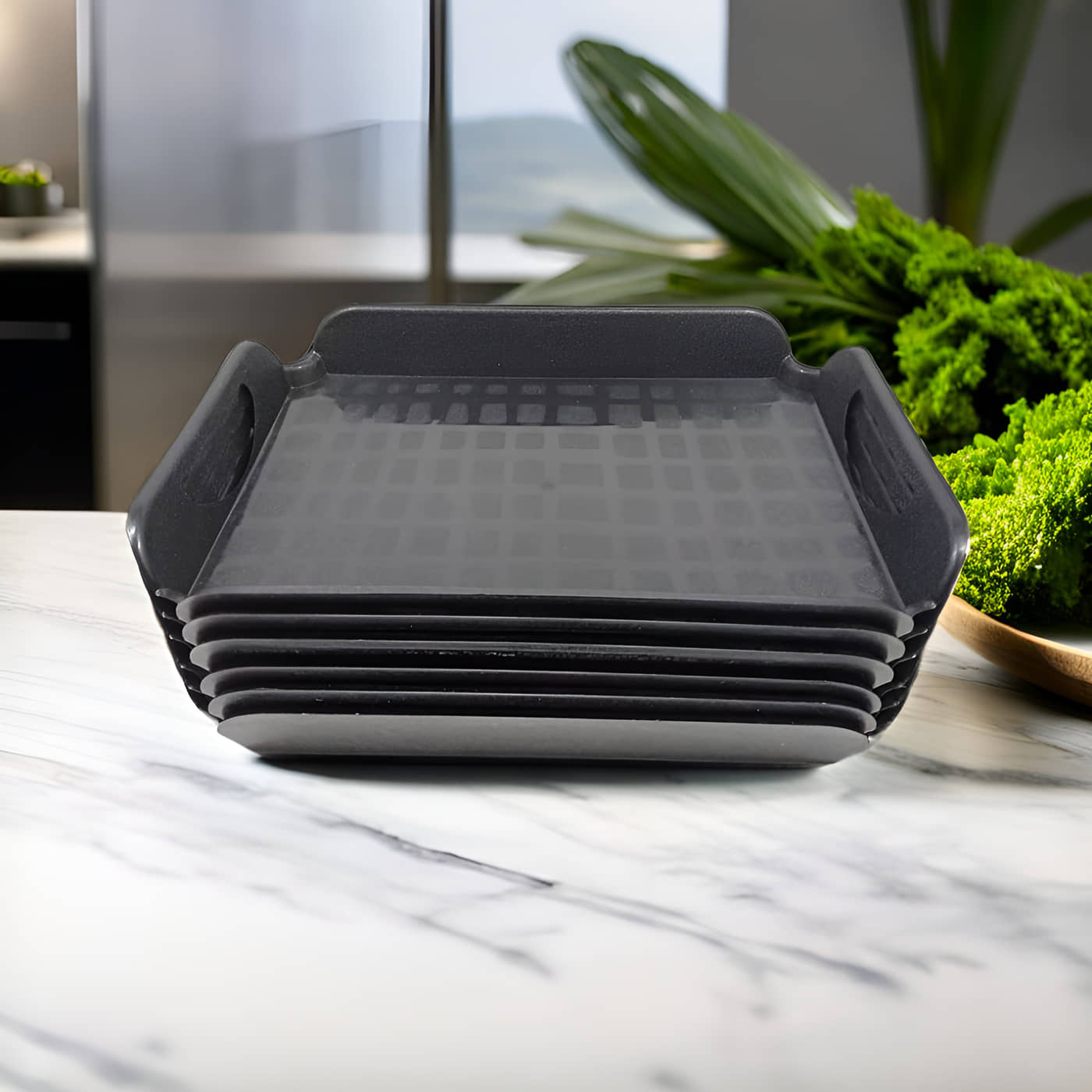 Inpro Unbreakable Plain Plastic Serving Tray 150 ml Black ( Set of 6 )