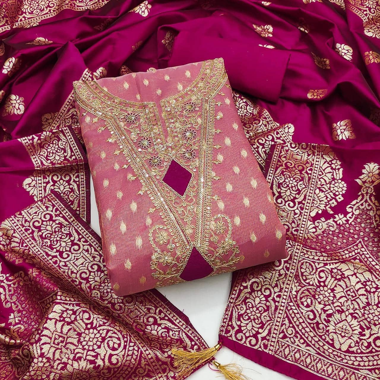 Sidhidata Women's Shimmer Unstitched Salwar Suit - Unstitched Fabrics | Buy online on ZillyBuy