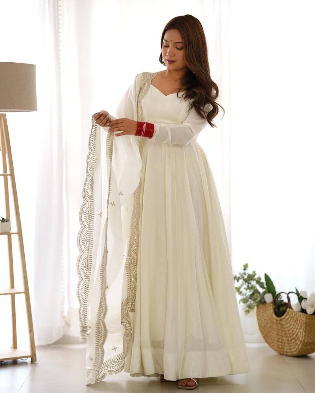 keshav fashion Women's Georgette Stitched Anarkali Ethnic Gown With Dupatta - Unstitched Fabrics | Buy online on ZillyBuy