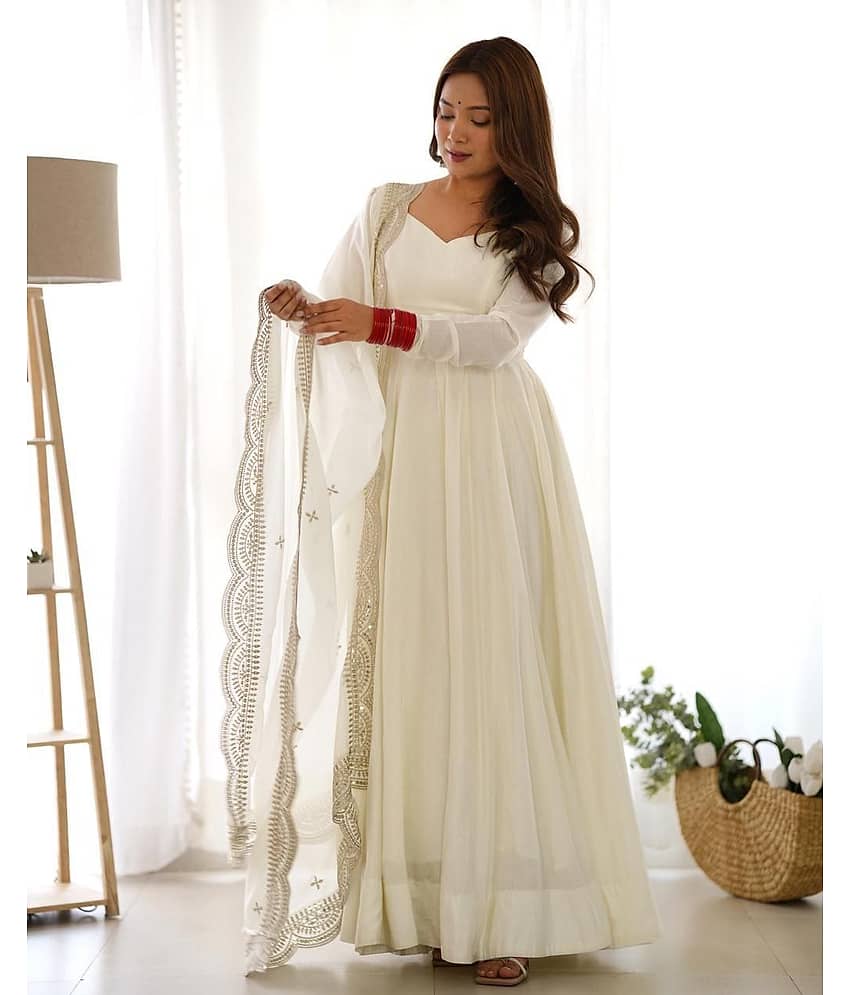 keshav fashion Women's Georgette Stitched Anarkali Ethnic Gown With Dupatta - Unstitched Fabrics | Buy online on ZillyBuy