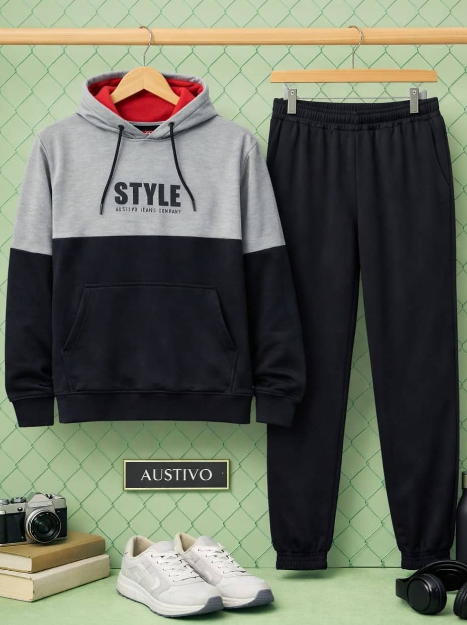 AUSTIVO Black Cotton Blend Regular Fit Men's Tracksuit ( Pack of 1 )