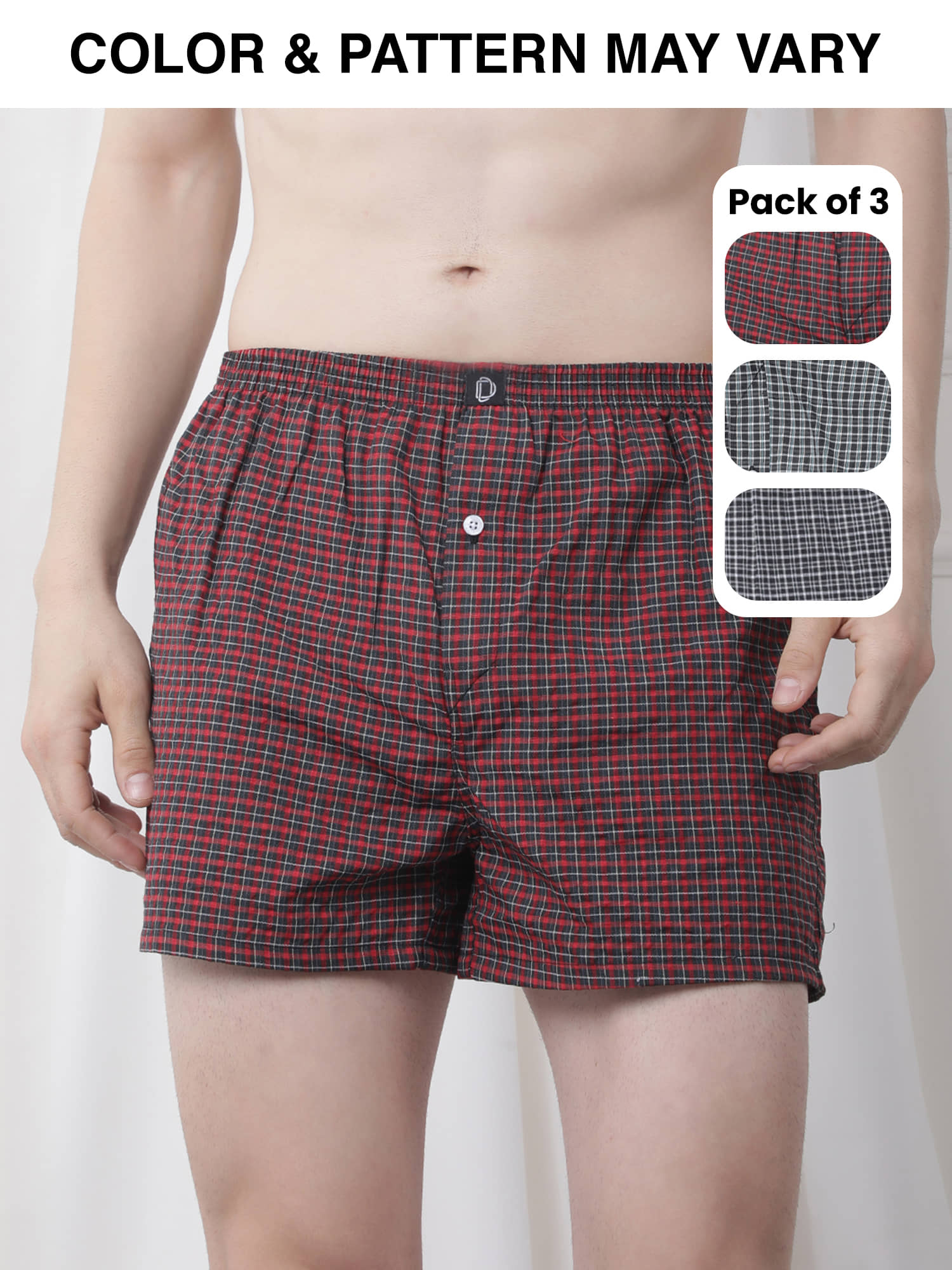 Dollar Pack of 3 Cotton Boxers For Men's ( Assorted 7 )