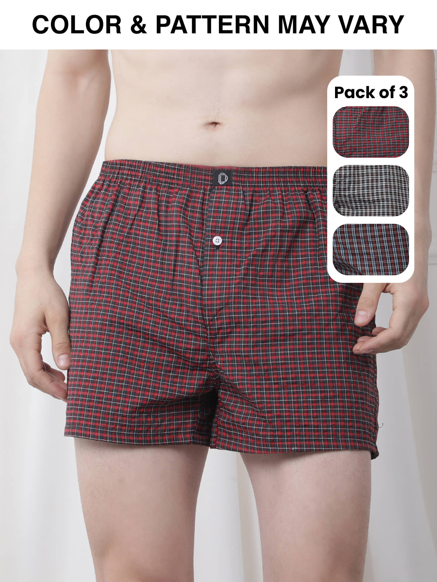 Dollar Pack of 3 Cotton Boxers For Men's ( Assorted 1 )