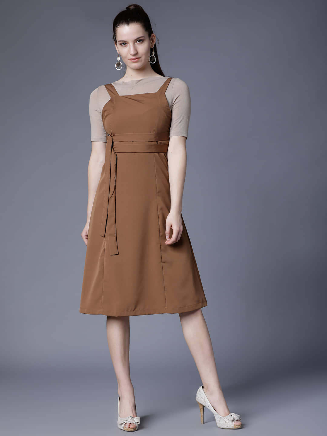 Tokyo Talkies Women Polyester Fit & Flare Dress ( Brown )