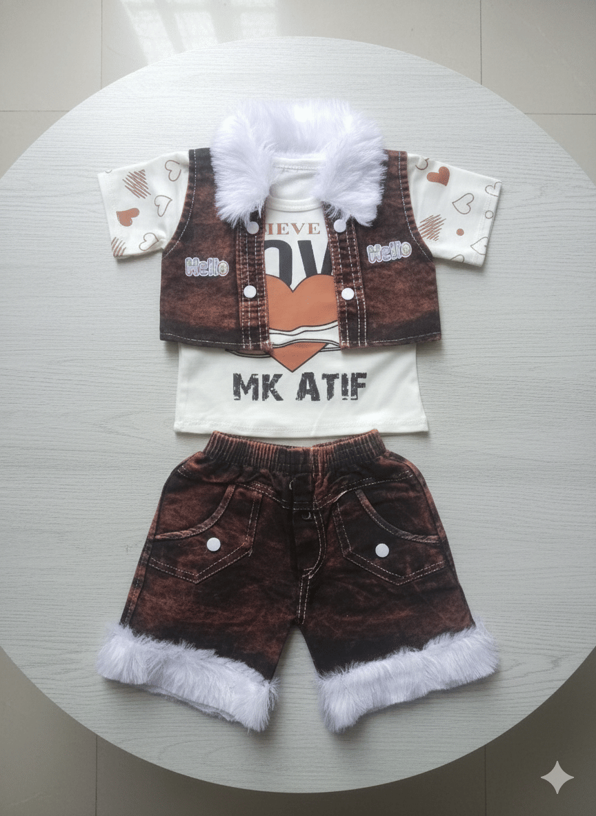 DS DRESSES Pack of 1 Boys Denim T-Shirt & Shorts Set ( Brown )