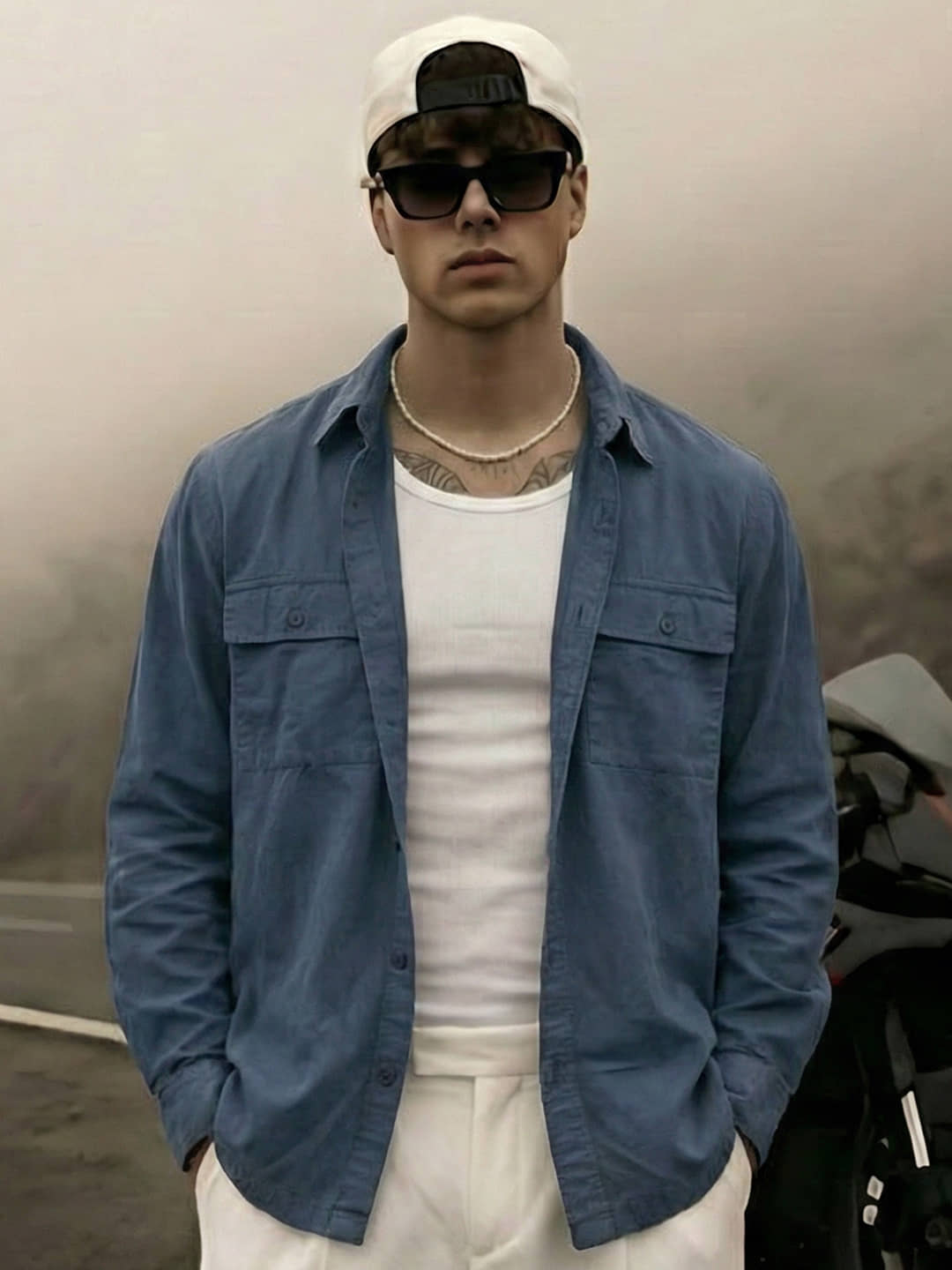 Highlander 100% Cotton Oversized Fit Solids Full Sleeves Men's Casual Shirt - Blue ( Pack of 1 )