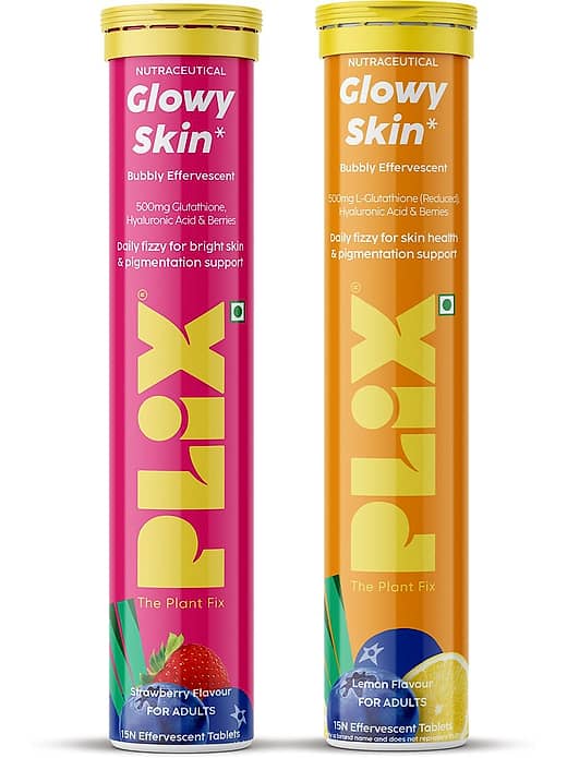 Buy The Plant Fix Plix Glowy Skin Effervescent Tablets With 500mg L- Glutathione Strawberry & Lemon (2 x 15 Tablets) - Price ₹1079