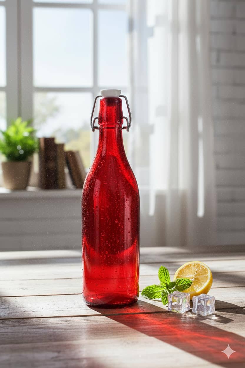 AFAST Clear Glass Storage Bottle With Metal Lid Red Glass Water Bottle 1000 mL ( Set of 1 )