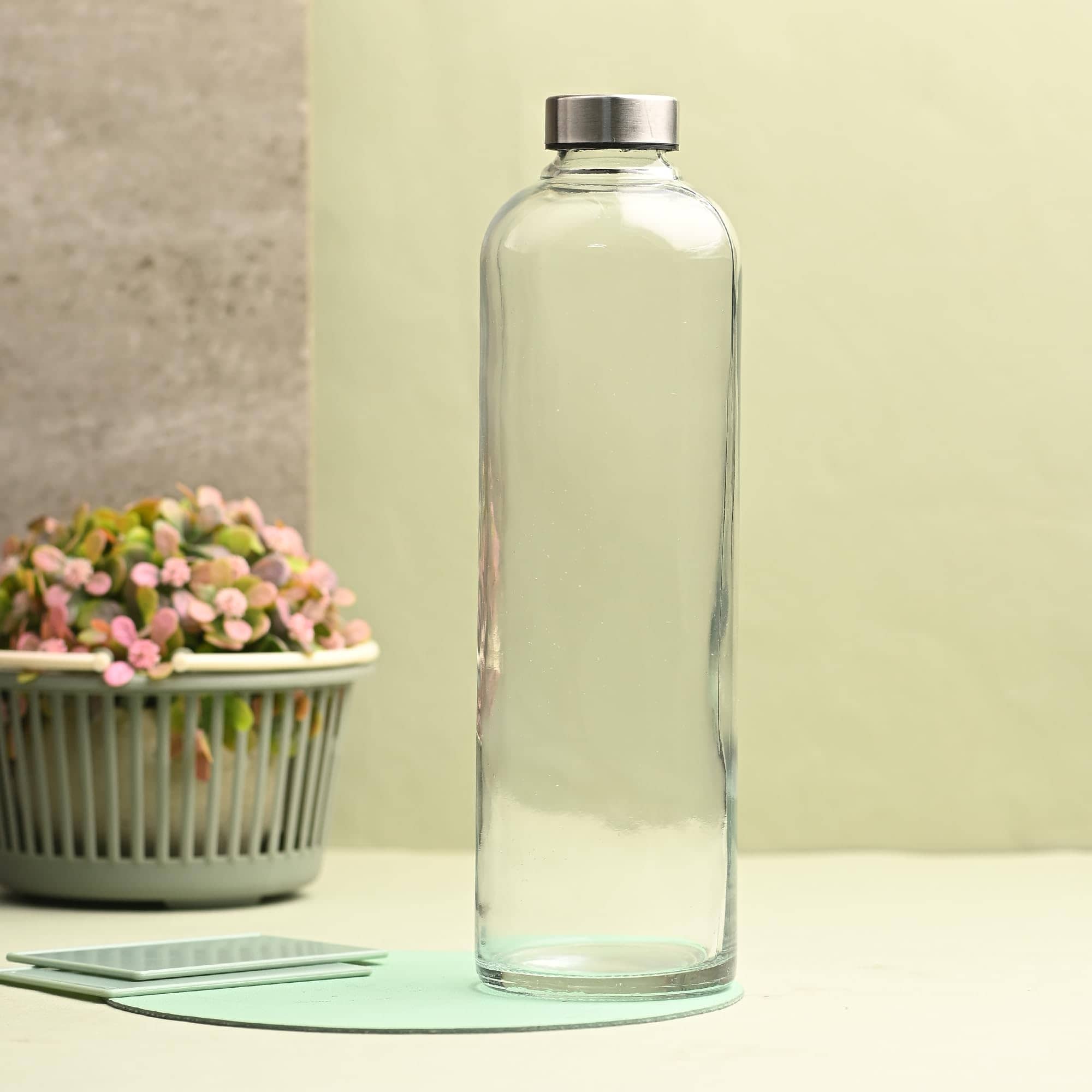 AFAST Clear Glass Storage Bottle With Metal Lid Transparent Glass Water Bottle 1000 mL ( Set of 1 )