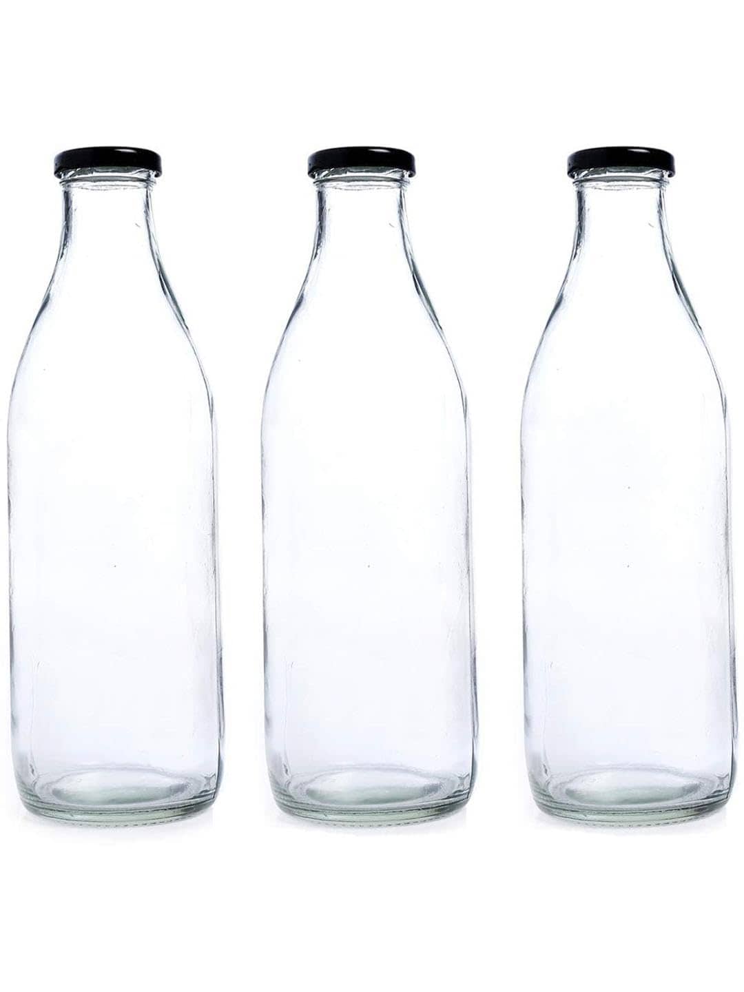 AFAST Clear Glass Storage Bottle With Metal Lid Transparent Glass Water Bottle 1000 mL ( Set of 3 )