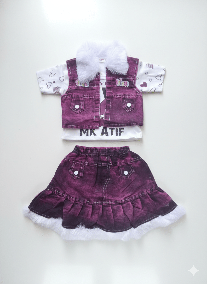 DS DRESSES Pack of 1 Girls Denim T-shirt & Skirt ( Purple )