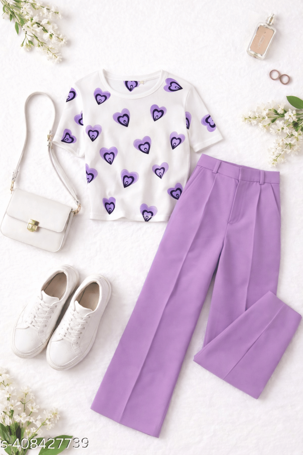 TarrenT HunT Pack of 1 Girls Cotton Blend T-shirt & Pants ( Purple )