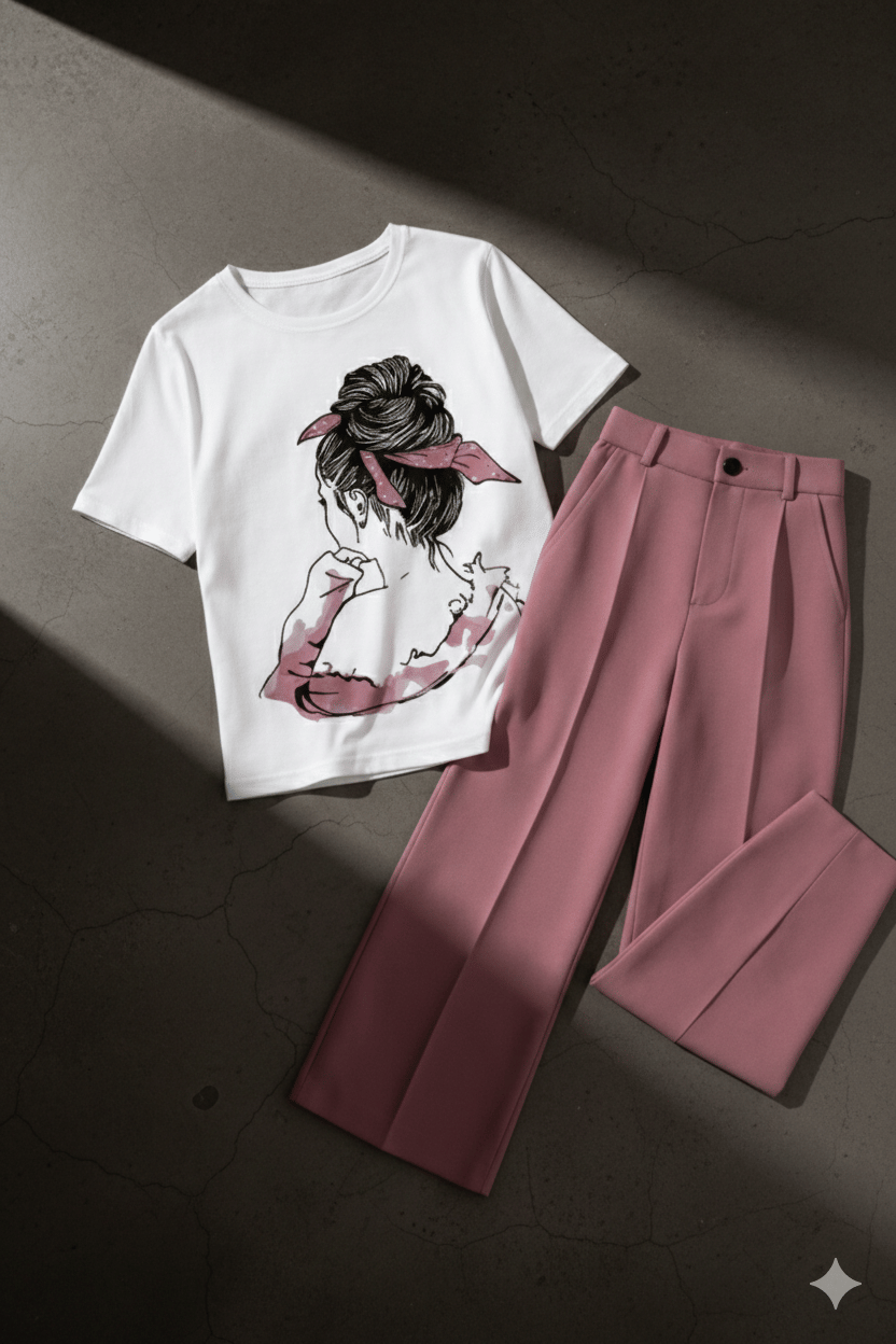 TarrenT HunT Pack of 1 Girls Cotton Blend T-shirt & Pants ( Pink )