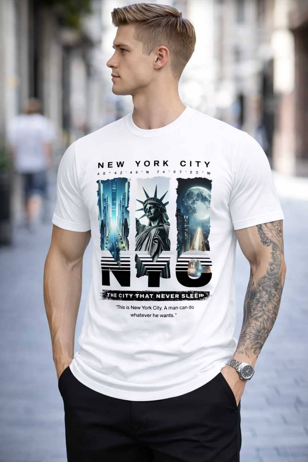 WILD ELEPHANT Men Polyester Regular Fit Printed T-Shirt ( White )