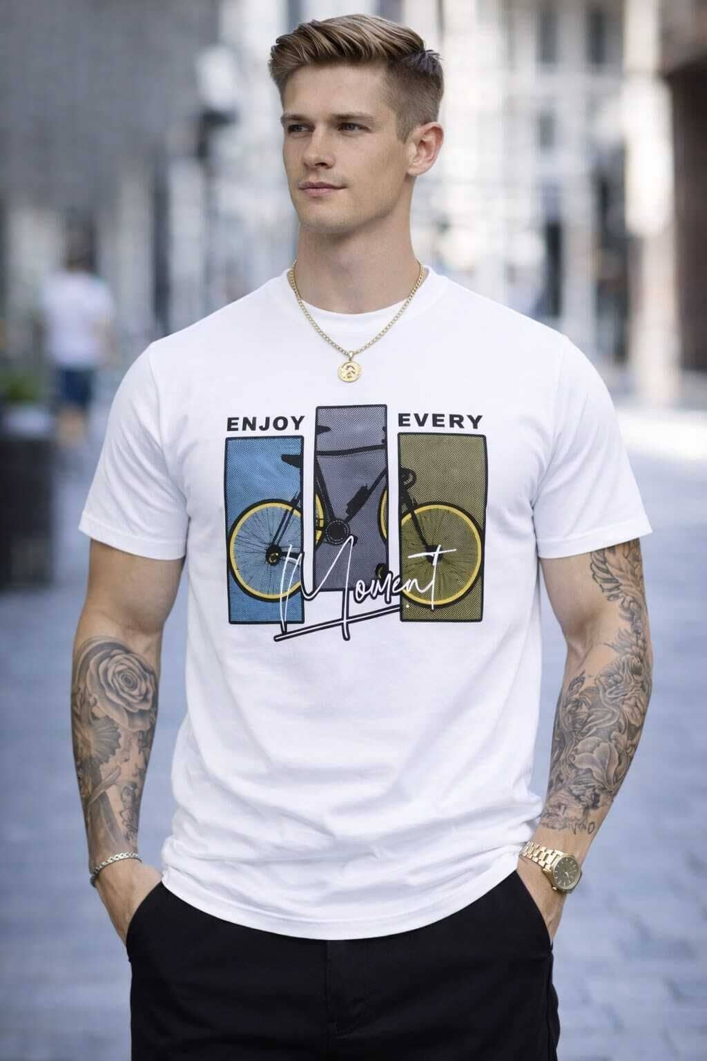 WILD ELEPHANT Men Polyester Regular Fit Printed T-Shirt ( White )