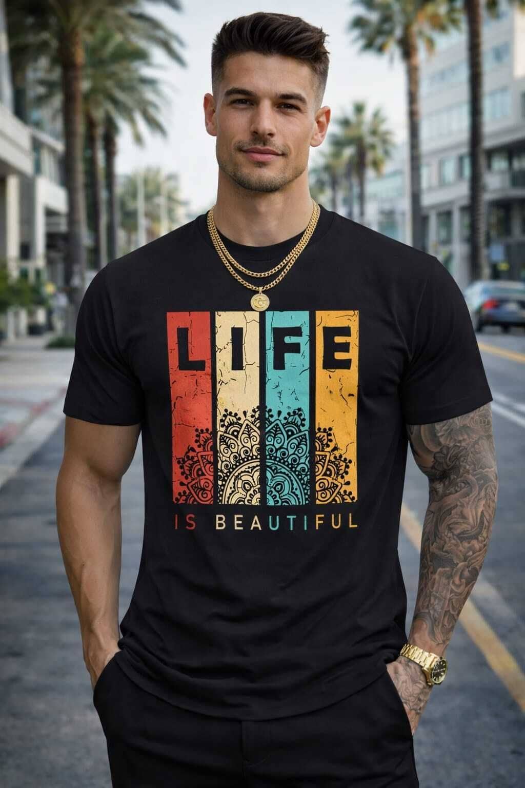 WILD ELEPHANT Men Polyester Regular Fit Printed T-Shirt ( Black )