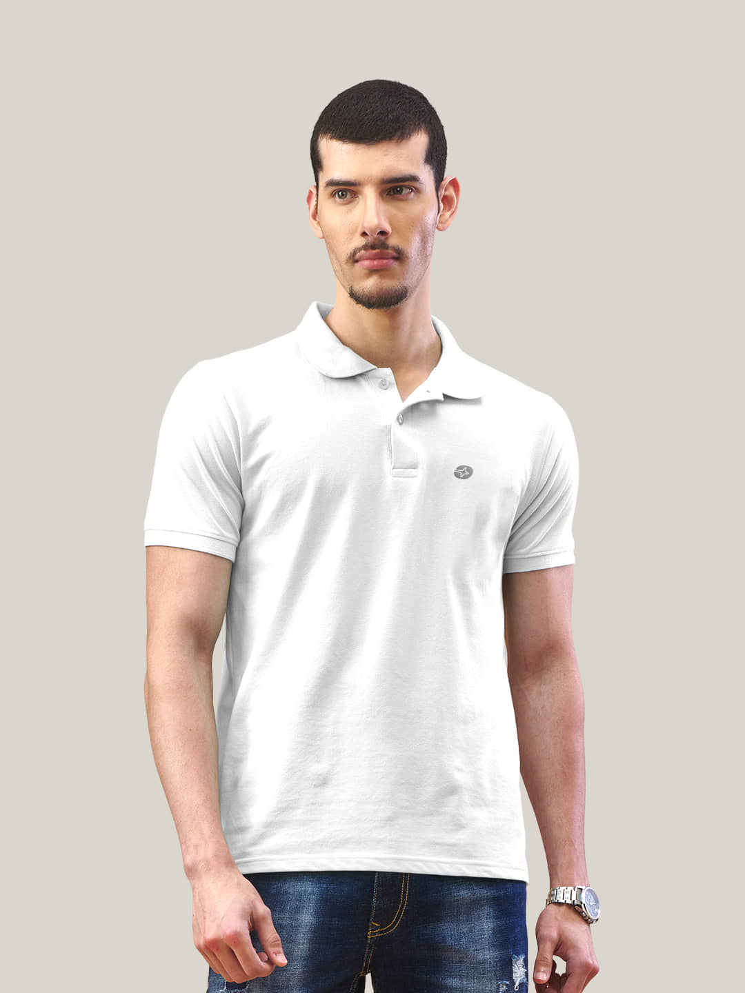 Lux Nitro Men Cotton Regular Fit Solid Polo T Shirt ( White )