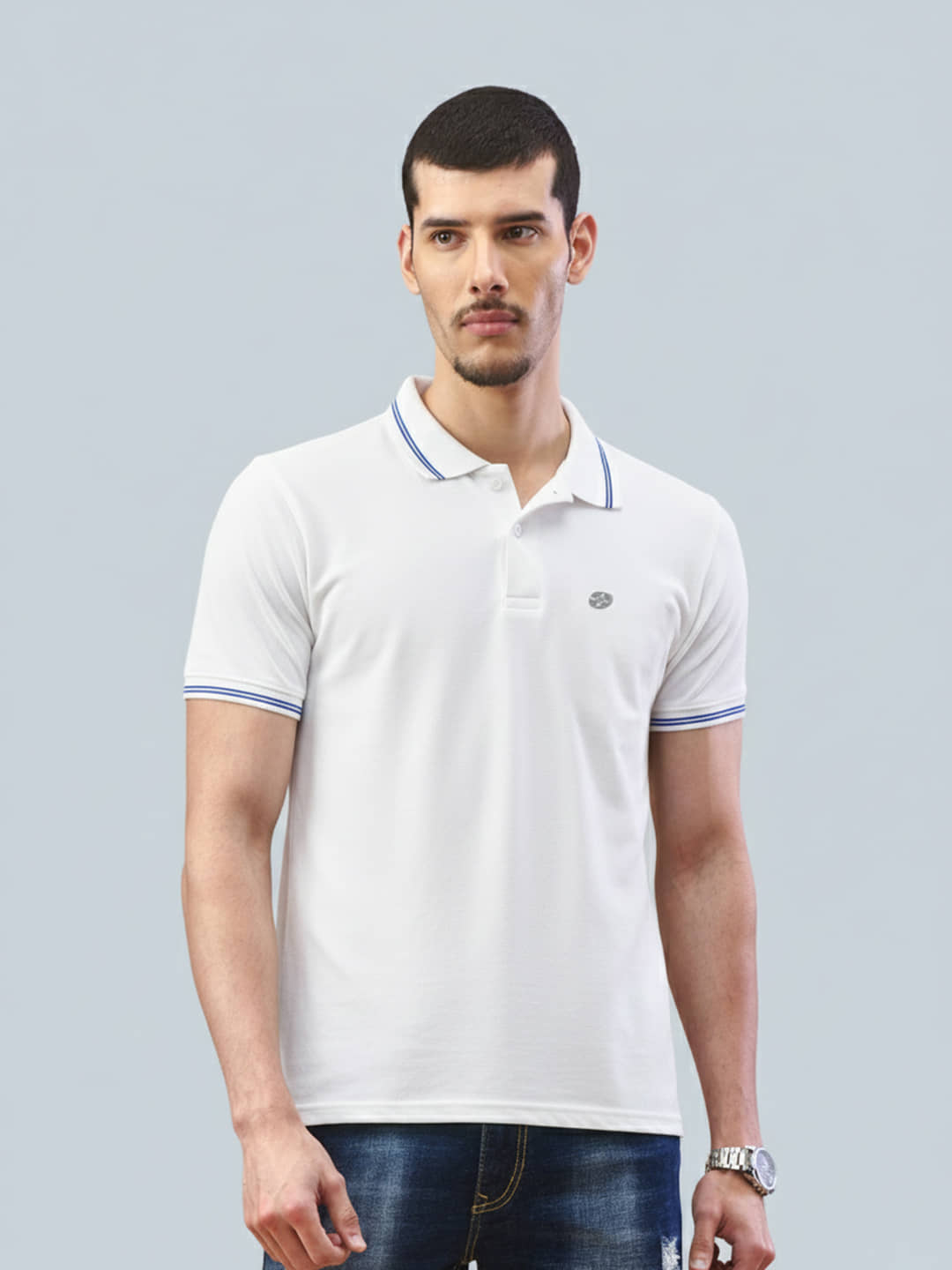 Lux Nitro Men Cotton Regular Fit Solid Polo T Shirt ( White )