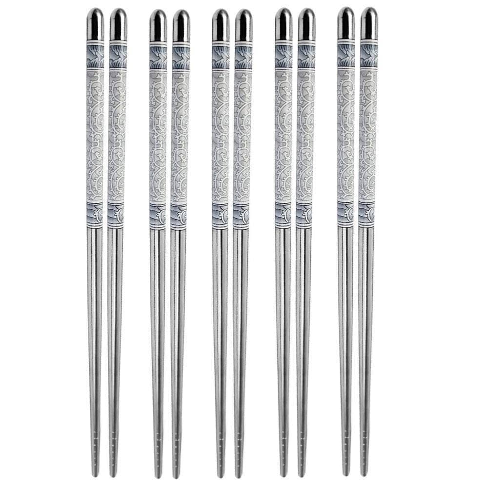 RAMDEV ENTERPRISE 5 Pairs Reusable Metal Stainless Steel Chopsticks Dishwasher Safe Lightweight Easy to Use Metal Chop Stick Utensils