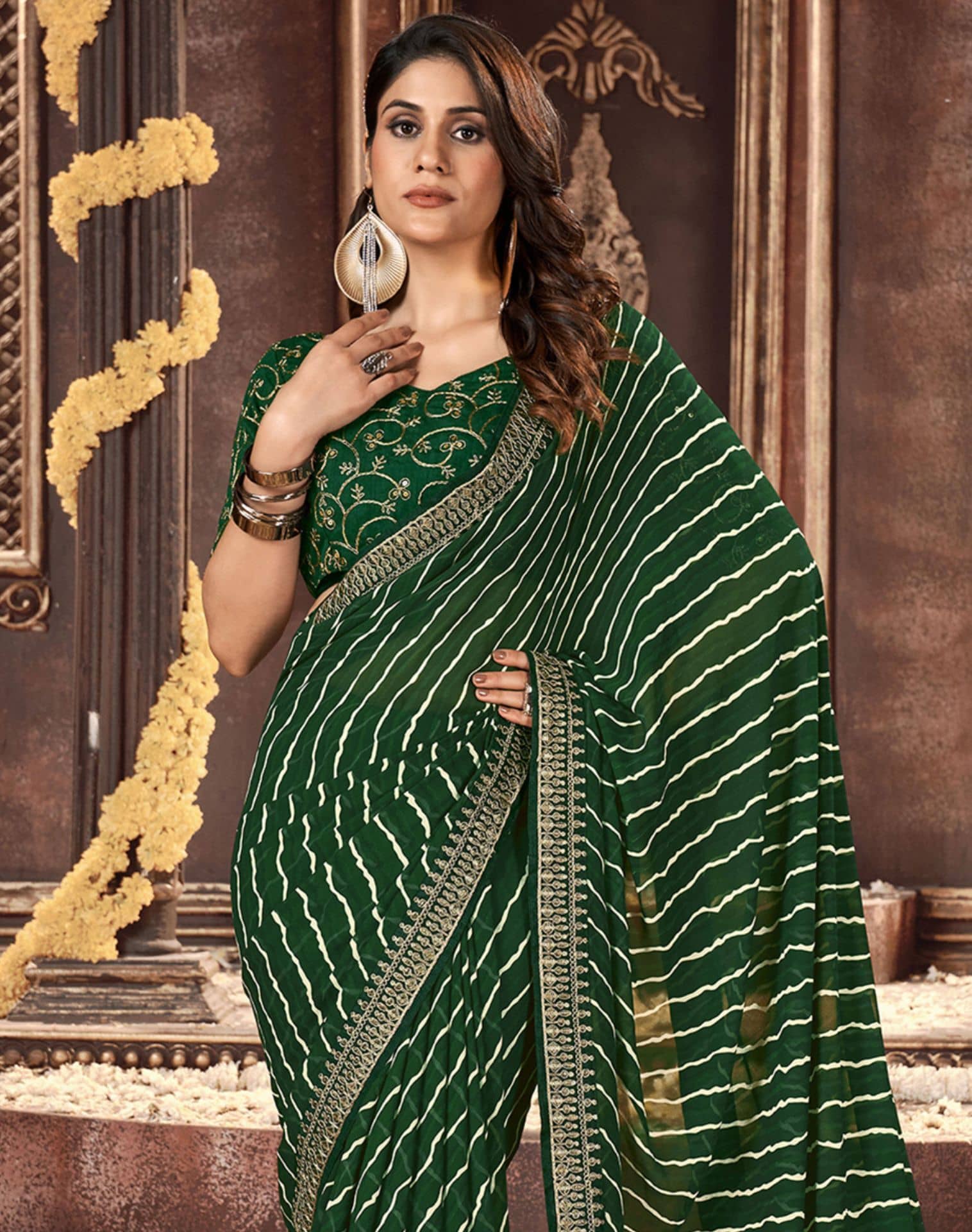 Samah Chiffon Striped Regular Saree With Unstitched Blouse Piece ( Multicolor 5 ) - Sarees | Buy online on ZillyBuy