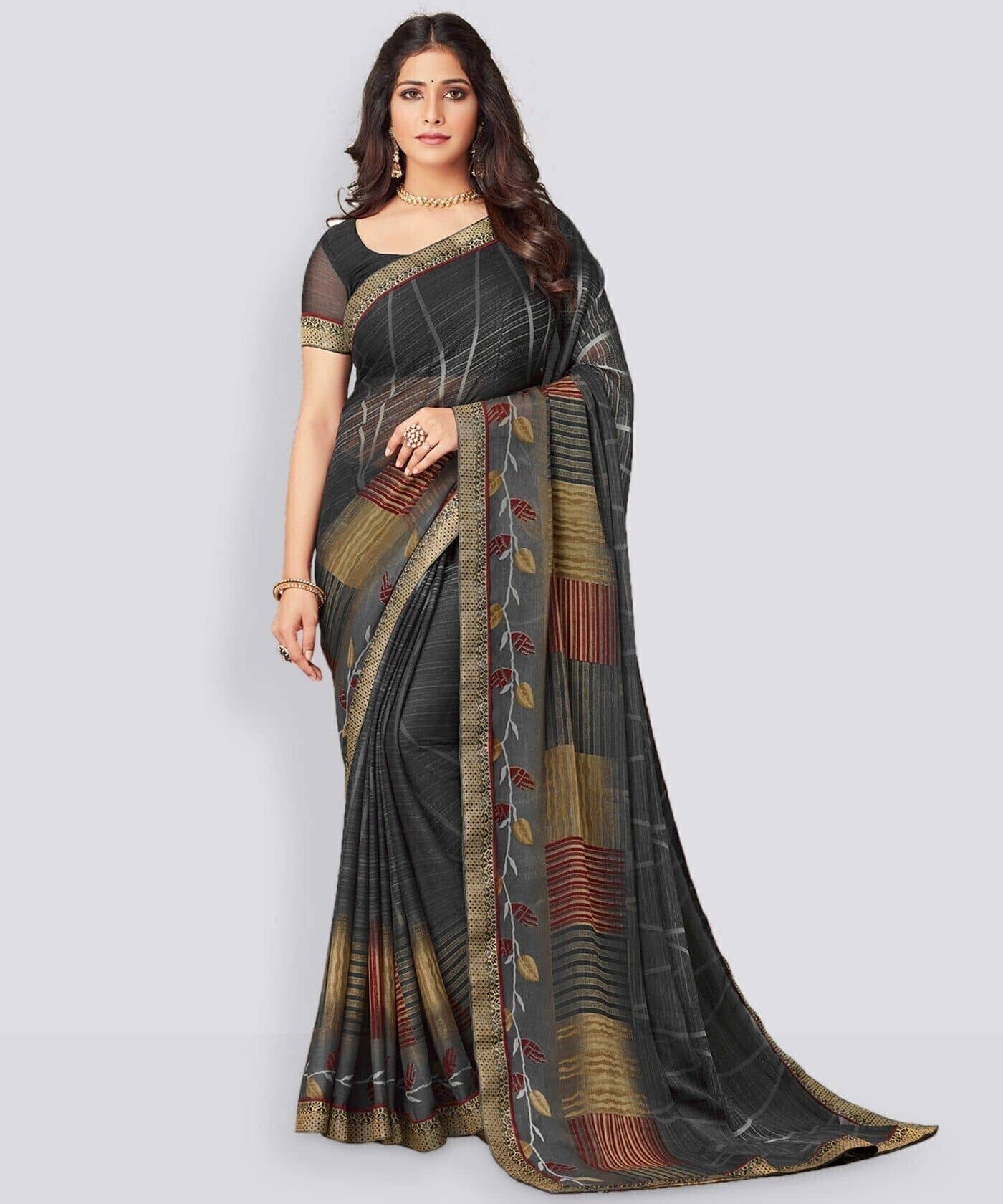 Samah Georgette Printed Regular Saree With Unstitched Blouse Piece ( Multicolor 2 ) - Sarees | Buy online on ZillyBuy