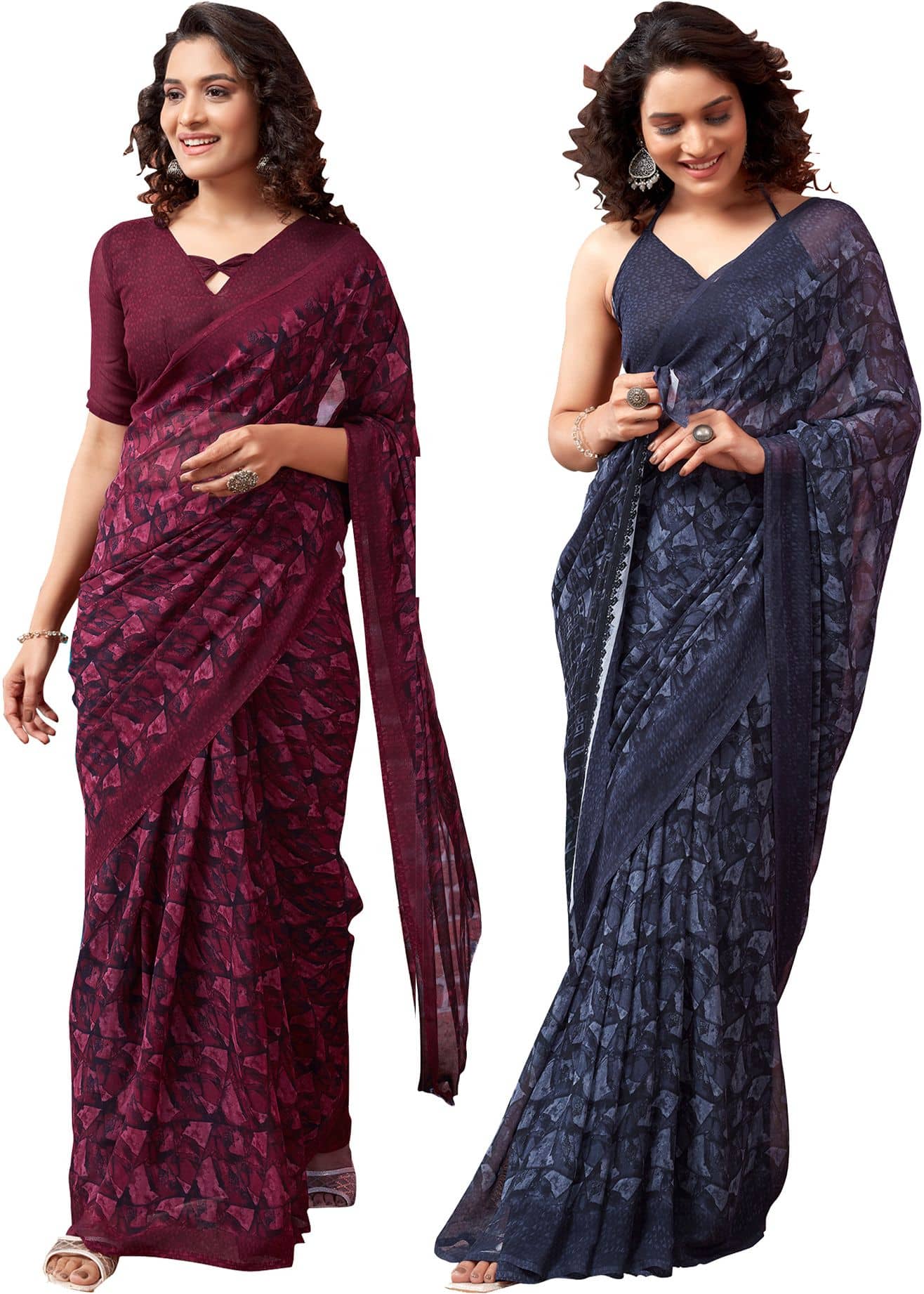 Samah Georgette Printed Regular Saree With Unstitched Blouse Piece ( Multicolor ) - Sarees | Buy online on ZillyBuy