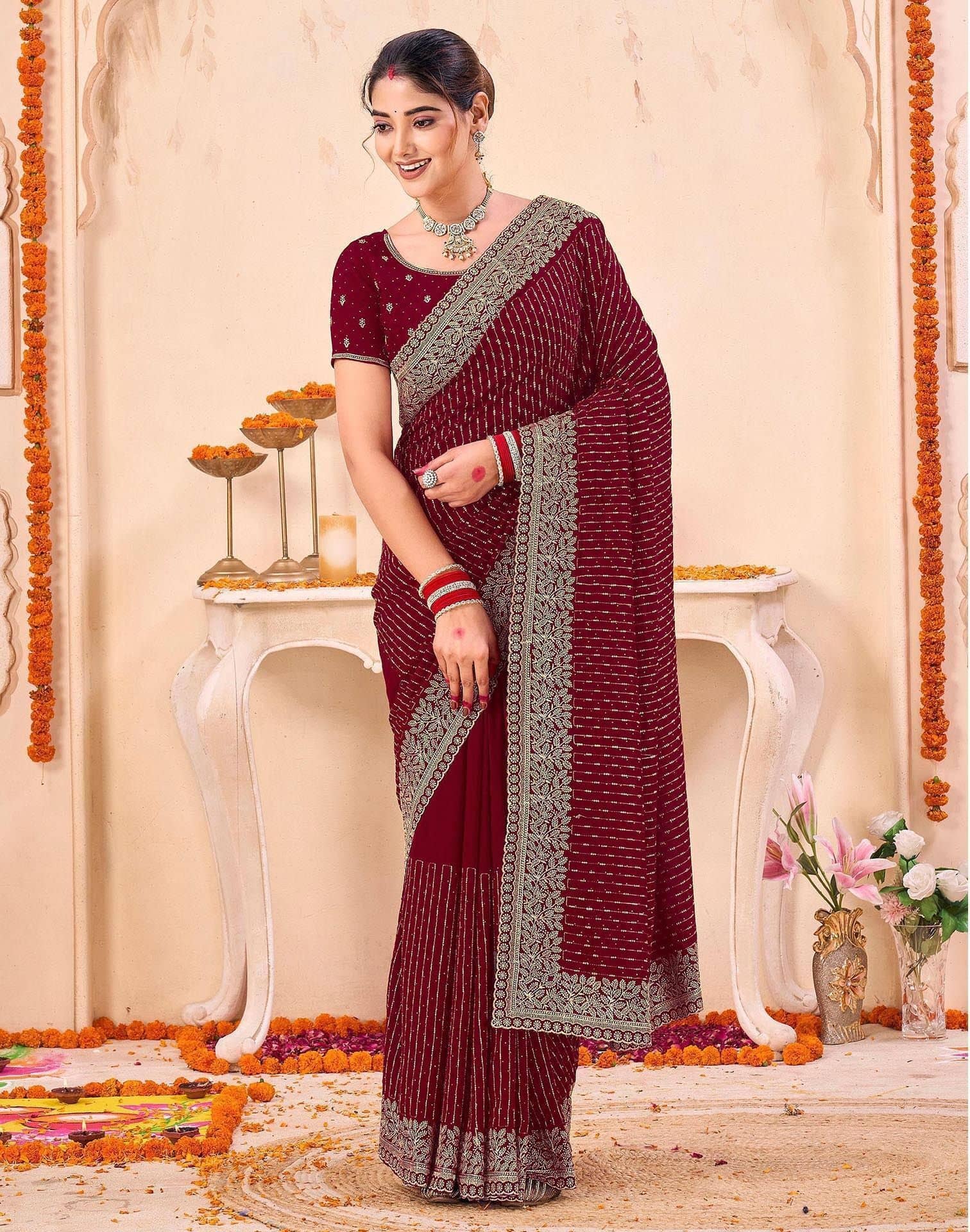 Samah Silk Blend Embroidered Regular Saree With Unstitched Blouse Piece ( Multicolor 1 ) - Sarees | Buy online on ZillyBuy