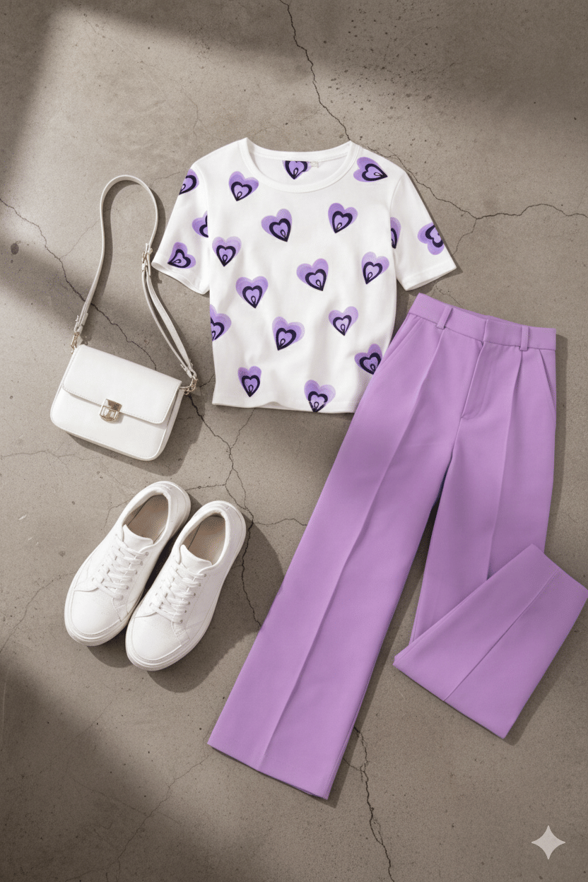 TarrenT HunT Pack of 1 Girls Cotton Blend T-shirt & Pants ( Purple )