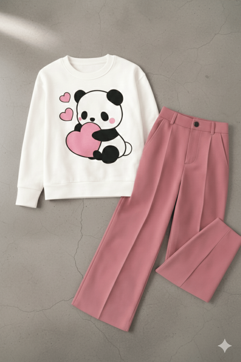 TarrenT HunT Pack of 1 Girls Cotton Blend T-shirt & Pants ( Pink )