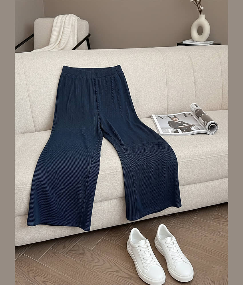 DE TRENDZ Women Cotton Blend Wide Leg Trousers ( Navy Blue ) - Trousers | Buy online on ZillyBuy
