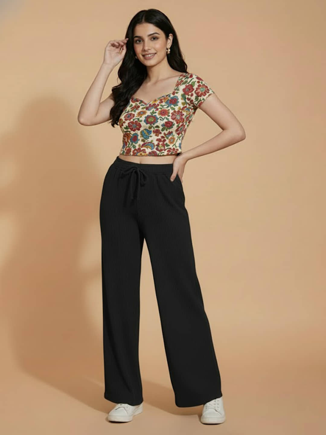 DE TRENDZ Women Cotton Blend Wide Leg Trousers ( Black ) - Trousers | Buy online on ZillyBuy