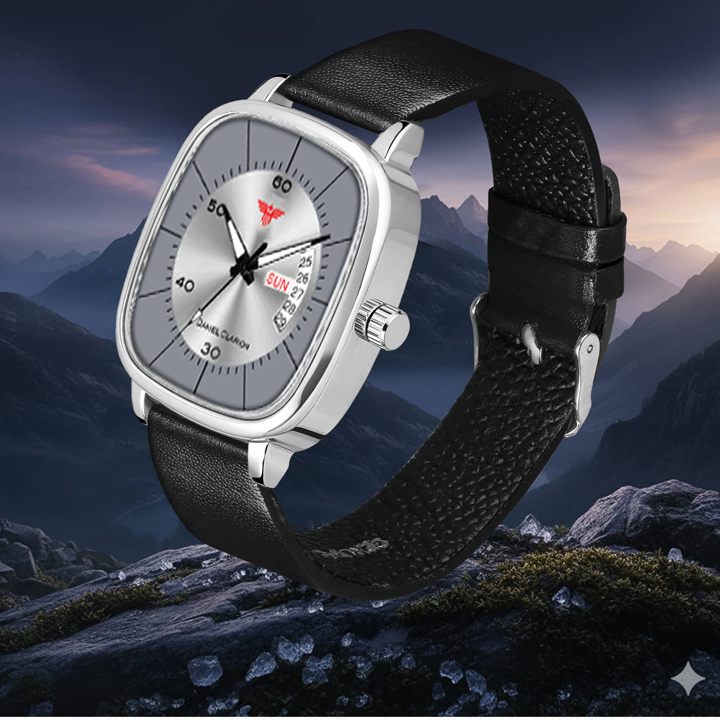 Daniel Clarion Black Leather Analog Men's Watch