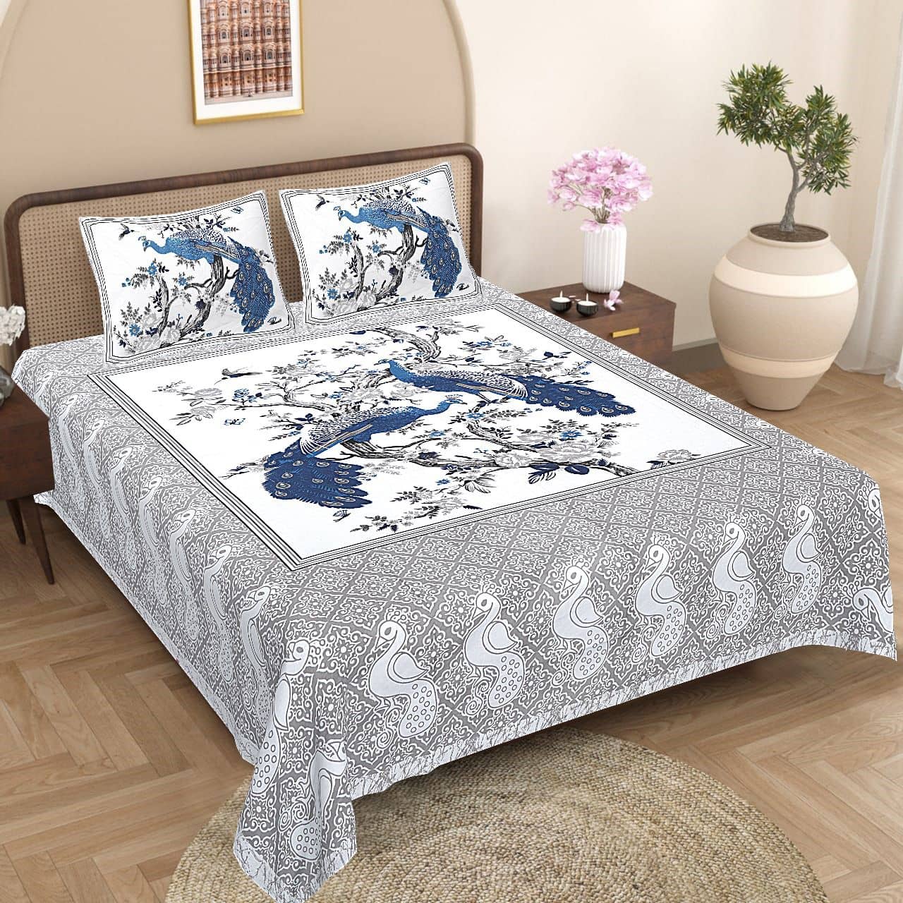FrionKandy Living Khaki Cotton 1 Double King Bedsheet with 2 Pillow Covers ( 88 cm x 106 cm )