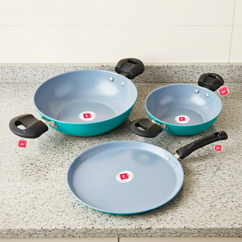 LAZYWINDOW Non Stick Iron Cookware Sets 2 Kadhai & Tawa - Cookware | Buy online on ZillyBuy