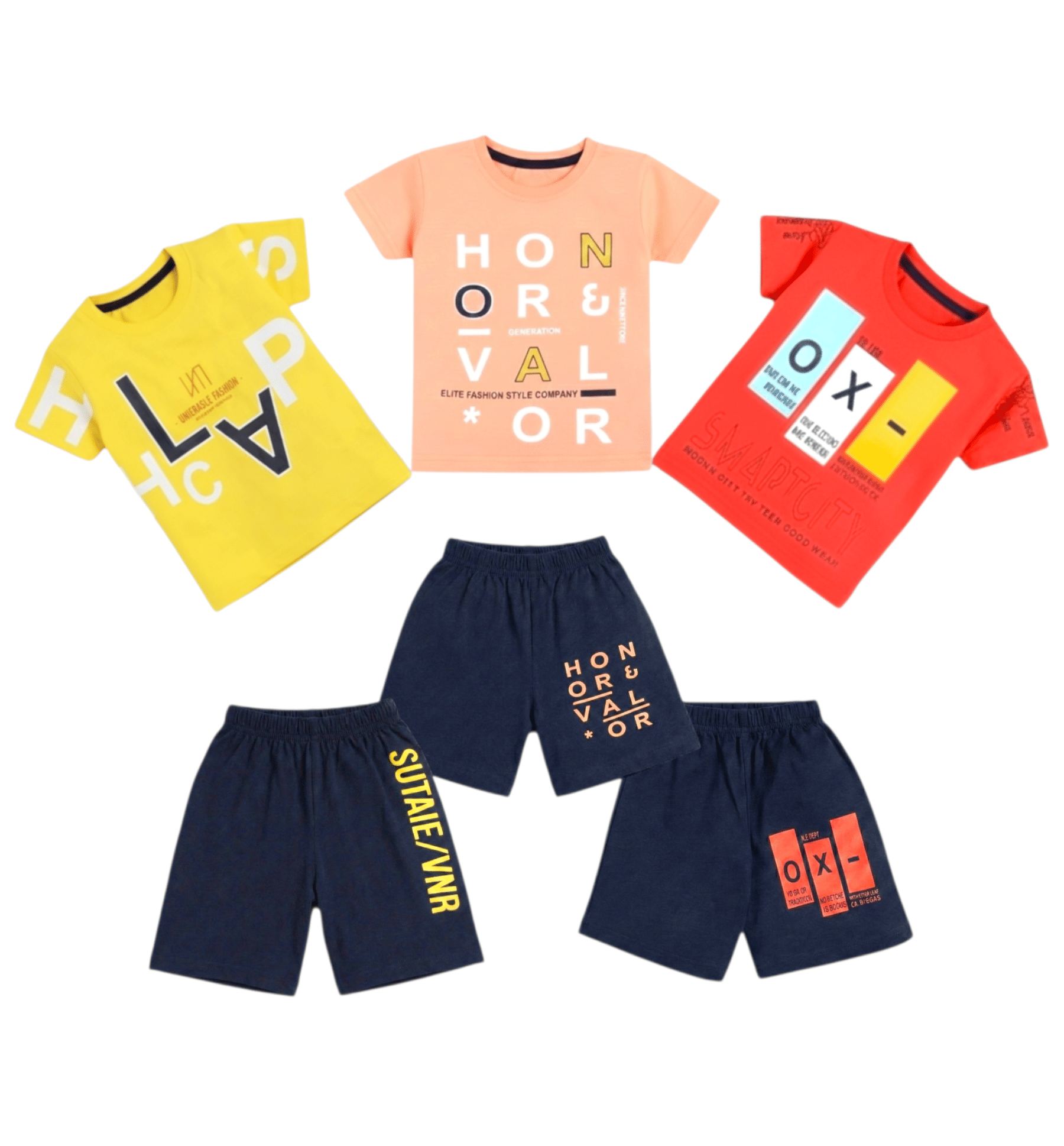 MS DON Pack of 3 Boys Cotton Blend T-Shirt & Shorts Set ( Multicolor )