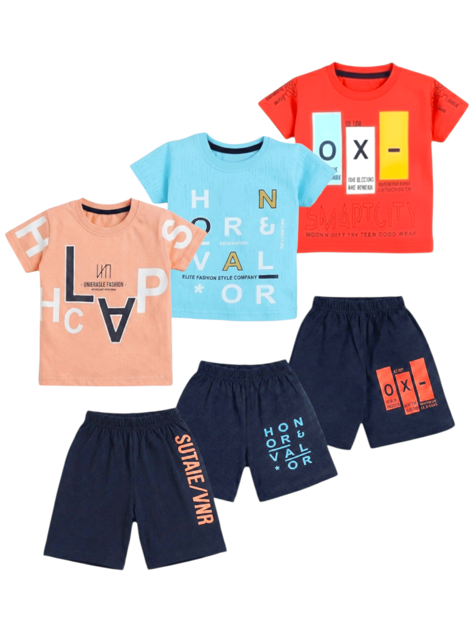 MS DON Pack of 3 Boys Cotton Blend T-Shirt & Shorts Set ( Multicolor )