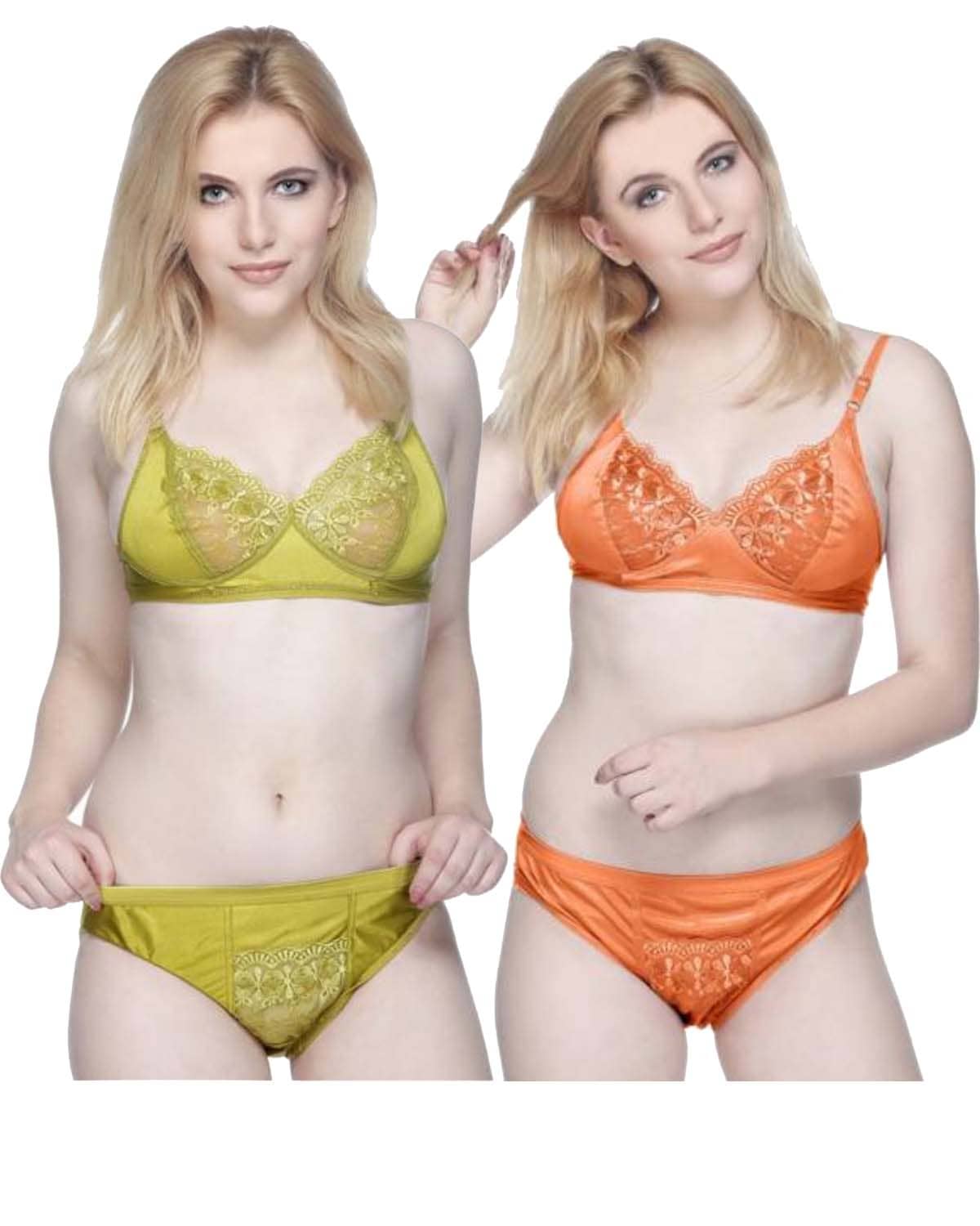 NutexSangini Pack of 2 Satin Bra & Panty Set For Women ( Green )