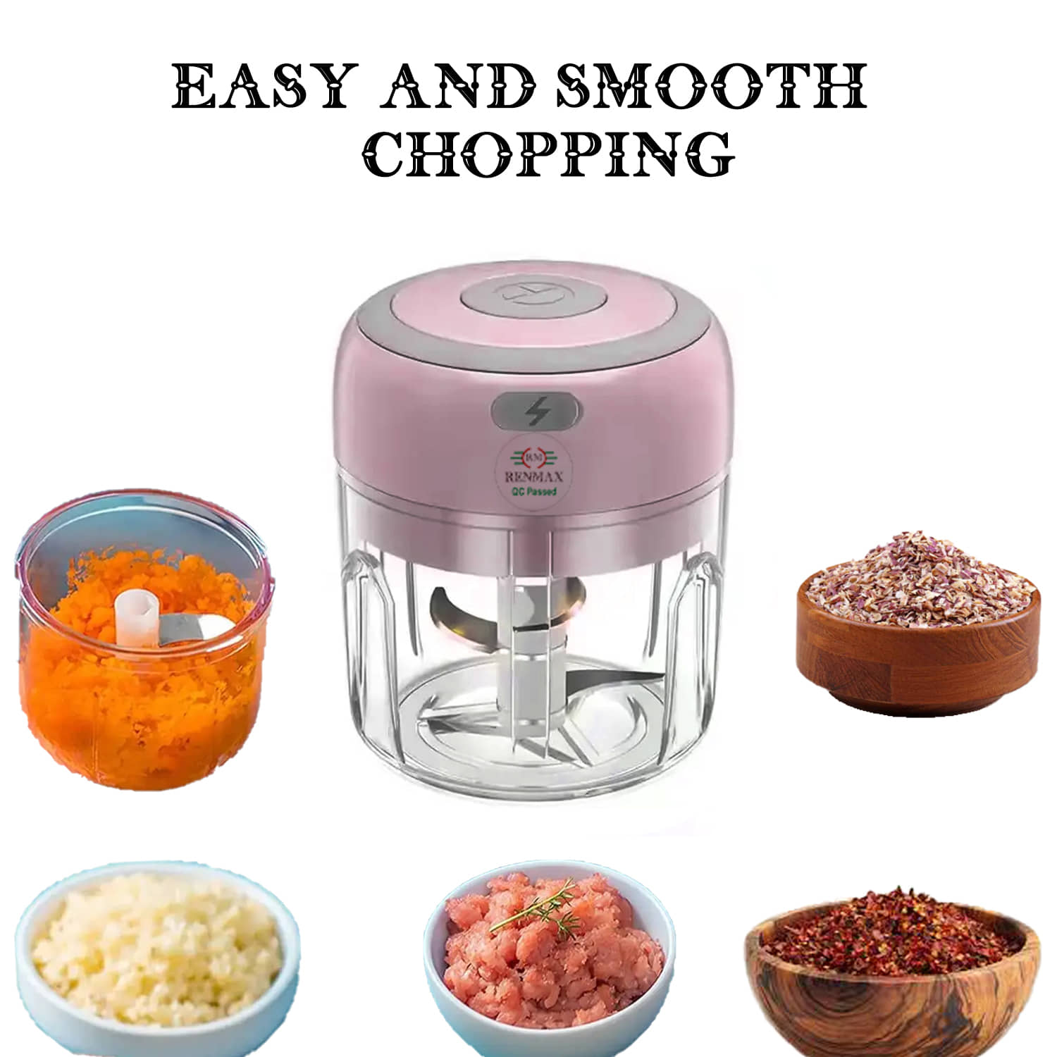 Renmax Portable Rechargeable Magnetic Sensor Mini 3 Blades 250ml Electric Vegetable Chopper (1 x Rechargeable Food Chopper, 1x C-type USB Cable)