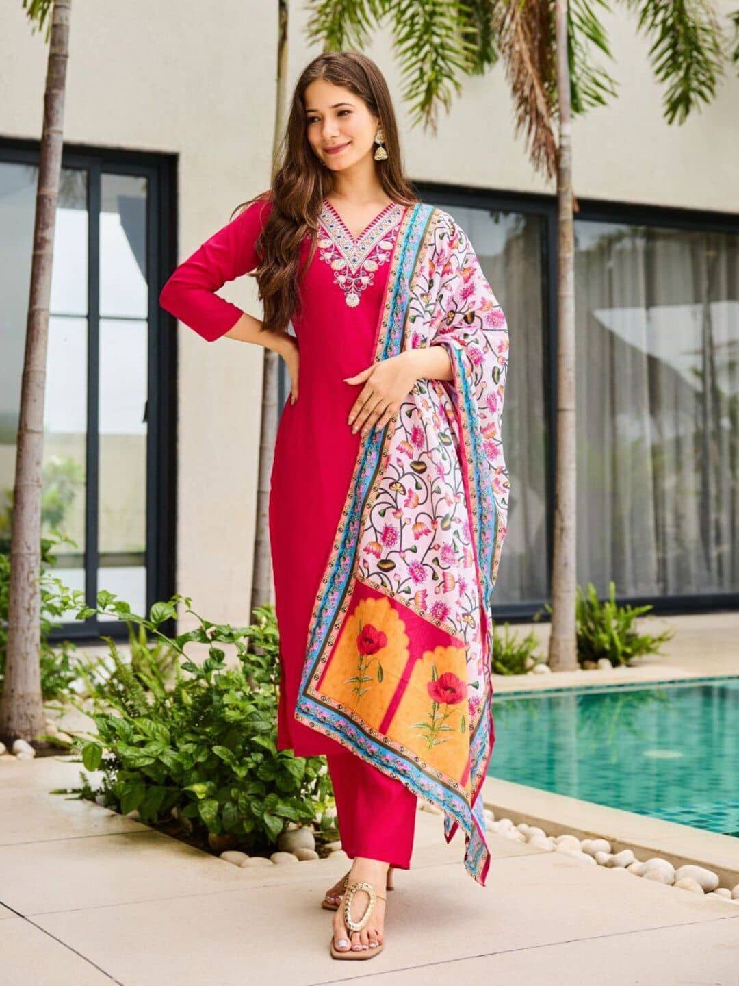 TRAHIMAM Women Viscose Embroidered Straight Kurti With Pants ( Light Green )